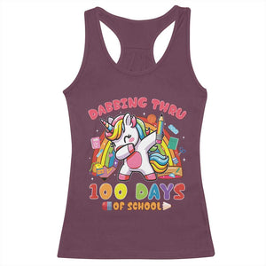 Funny Dabbing Thru 100 Days Of School Racerback Tank Top Dabbing Unicorn Rainbow TS11 Maroon Print Your Wear
