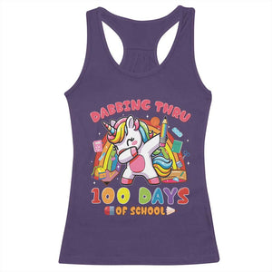 Funny Dabbing Thru 100 Days Of School Racerback Tank Top Dabbing Unicorn Rainbow TS11 Purple Print Your Wear