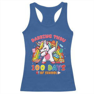 Funny Dabbing Thru 100 Days Of School Racerback Tank Top Dabbing Unicorn Rainbow TS11 Royal Blue Print Your Wear