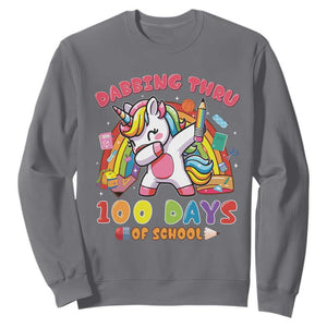 Funny Dabbing Thru 100 Days Of School Sweatshirt Dabbing Unicorn Rainbow TS11 Charcoal Print Your Wear