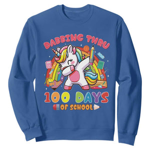 Funny Dabbing Thru 100 Days Of School Sweatshirt Dabbing Unicorn Rainbow TS11 Royal Blue Print Your Wear