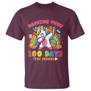 Funny Dabbing Thru 100 Days Of School T Shirt Dabbing Unicorn Rainbow TS11 Maroon Print Your Wear