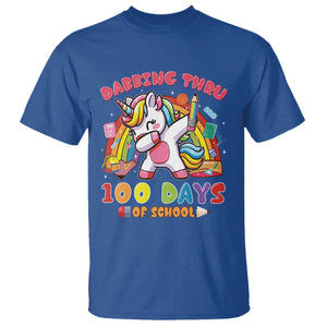 Funny Dabbing Thru 100 Days Of School T Shirt Dabbing Unicorn Rainbow TS11 Royal Blue Print Your Wear