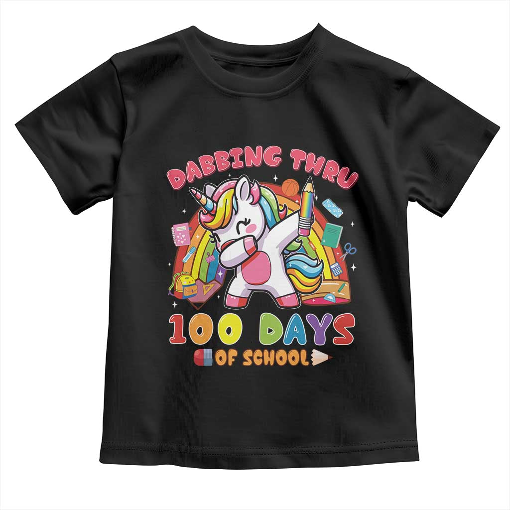 Funny Dabbing Thru 100 Days Of School Toddler T Shirt Dabbing Unicorn Rainbow TS11 Black Print Your Wear