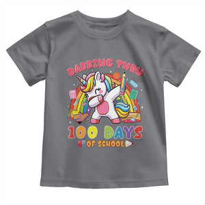 Funny Dabbing Thru 100 Days Of School Toddler T Shirt Dabbing Unicorn Rainbow TS11 Charcoal Print Your Wear