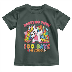 Funny Dabbing Thru 100 Days Of School Toddler T Shirt Dabbing Unicorn Rainbow TS11 Dark Forest Green Print Your Wear
