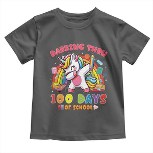 Funny Dabbing Thru 100 Days Of School Toddler T Shirt Dabbing Unicorn Rainbow TS11 Dark Heather Print Your Wear