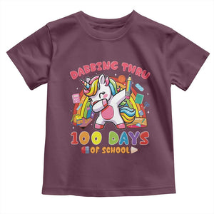 Funny Dabbing Thru 100 Days Of School Toddler T Shirt Dabbing Unicorn Rainbow TS11 Maroon Print Your Wear