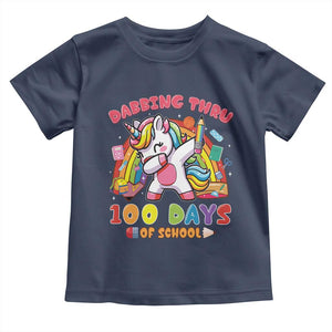 Funny Dabbing Thru 100 Days Of School Toddler T Shirt Dabbing Unicorn Rainbow TS11 Navy Print Your Wear