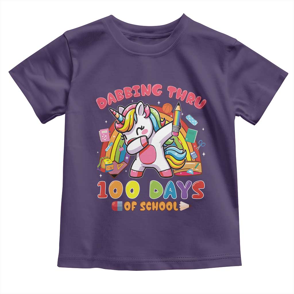 Funny Dabbing Thru 100 Days Of School Toddler T Shirt Dabbing Unicorn Rainbow TS11 Purple Print Your Wear