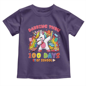 Funny Dabbing Thru 100 Days Of School Toddler T Shirt Dabbing Unicorn Rainbow TS11 Purple Print Your Wear