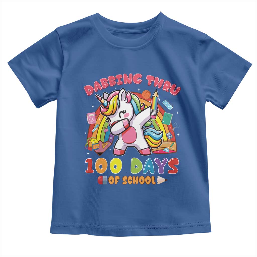 Funny Dabbing Thru 100 Days Of School Toddler T Shirt Dabbing Unicorn Rainbow TS11 Royal Blue Print Your Wear