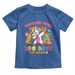 Funny Dabbing Thru 100 Days Of School Toddler T Shirt Dabbing Unicorn Rainbow TS11 Royal Blue Print Your Wear