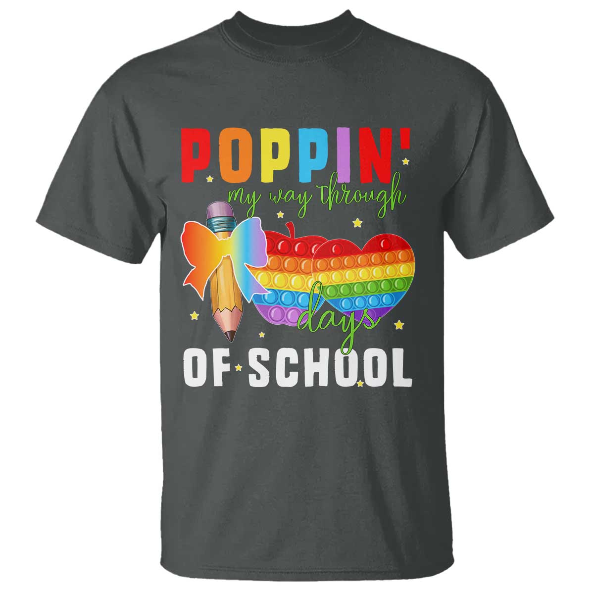 Funny Poppin' My Way Through 100 Day T Shirt TS11 Dark Heather Print Your Wear