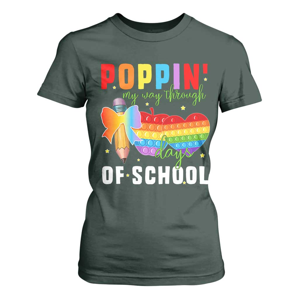 Funny Poppin' My Way Through 100 Day T Shirt For Women TS11 Dark Forest Green Print Your Wear