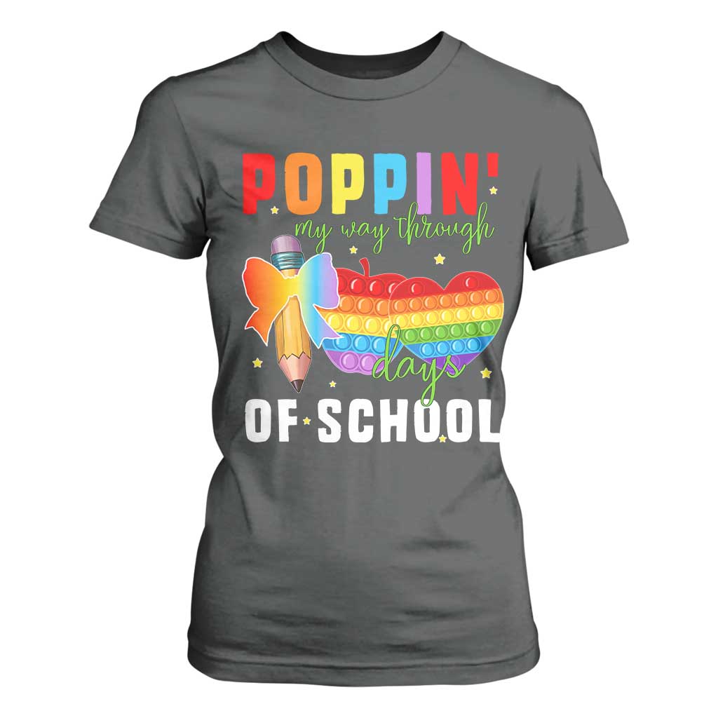 Funny Poppin' My Way Through 100 Day T Shirt For Women TS11 Dark Heather Print Your Wear