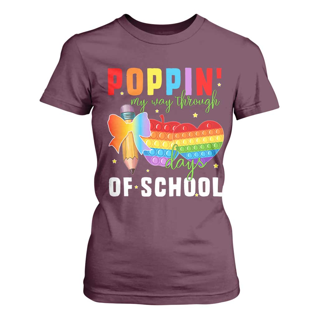 Funny Poppin' My Way Through 100 Day T Shirt For Women TS11 Maroon Print Your Wear