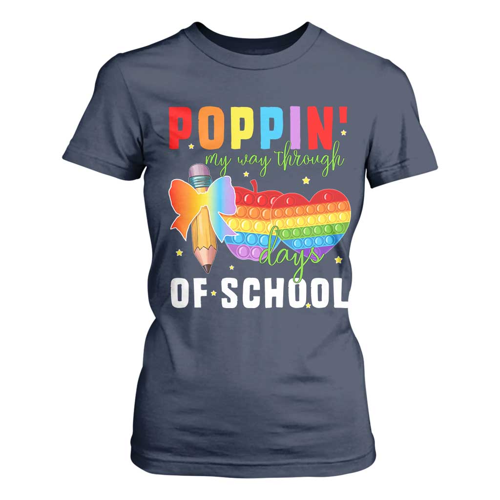 Funny Poppin' My Way Through 100 Day T Shirt For Women TS11 Navy Print Your Wear