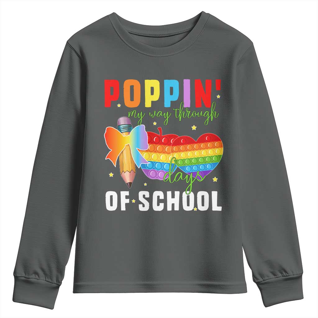 Funny Poppin' My Way Through 100 Day Youth Sweatshirt TS11 Dark Heather Print Your Wear