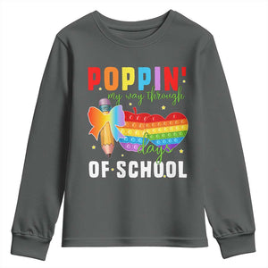 Funny Poppin' My Way Through 100 Day Youth Sweatshirt TS11 Dark Heather Print Your Wear