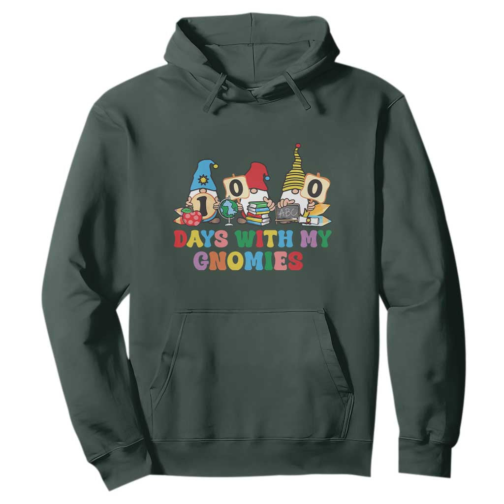 Funny 100 Days With My Gnomies Hoodie 100th Day of School TS11 Dark Forest Green Print Your Wear