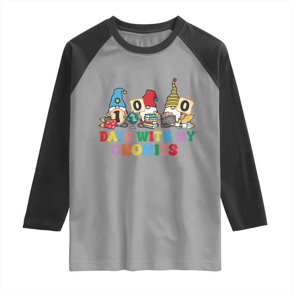 Funny 100 Days With My Gnomies Raglan Shirt 100th Day of School TS11 Sport Gray Black Print Your Wear