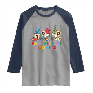 Funny 100 Days With My Gnomies Raglan Shirt 100th Day of School TS11 Sport Gray Navy Print Your Wear