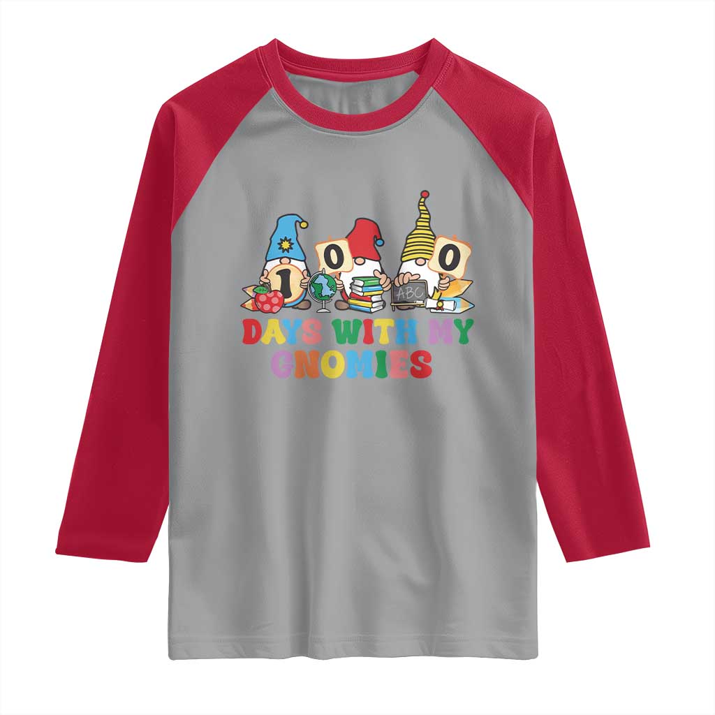 Funny 100 Days With My Gnomies Raglan Shirt 100th Day of School TS11 Sport Gray Red Print Your Wear