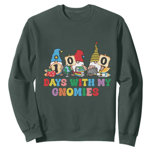 Funny 100 Days With My Gnomies Sweatshirt 100th Day of School TS11 Dark Forest Green Print Your Wear