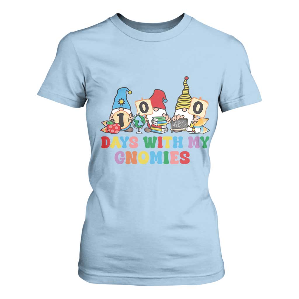 Funny 100 Days With My Gnomies T Shirt For Women 100th Day of School TS11 Light Blue Print Your Wear