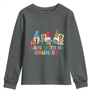 Funny 100 Days With My Gnomies Youth Sweatshirt 100th Day of School TS11 Dark Heather Print Your Wear