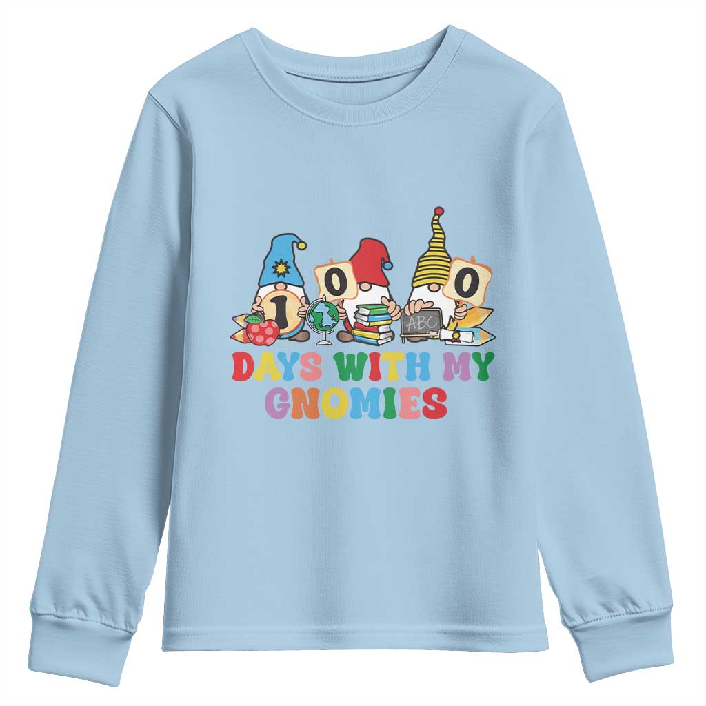 Funny 100 Days With My Gnomies Youth Sweatshirt 100th Day of School TS11 Light Blue Print Your Wear
