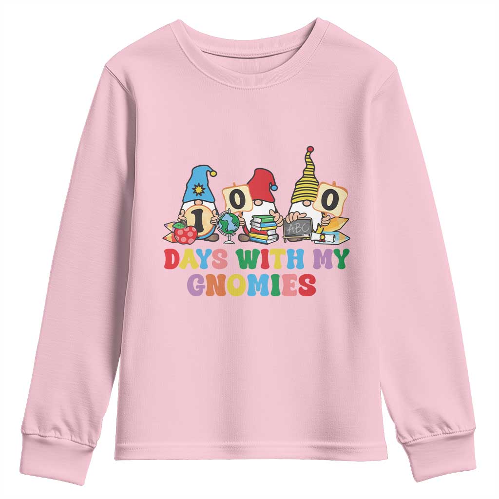 Funny 100 Days With My Gnomies Youth Sweatshirt 100th Day of School TS11 Light Pink Print Your Wear