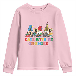 Funny 100 Days With My Gnomies Youth Sweatshirt 100th Day of School TS11 Light Pink Print Your Wear