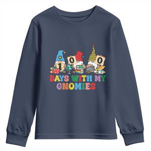 Funny 100 Days With My Gnomies Youth Sweatshirt 100th Day of School TS11 Navy Print Your Wear