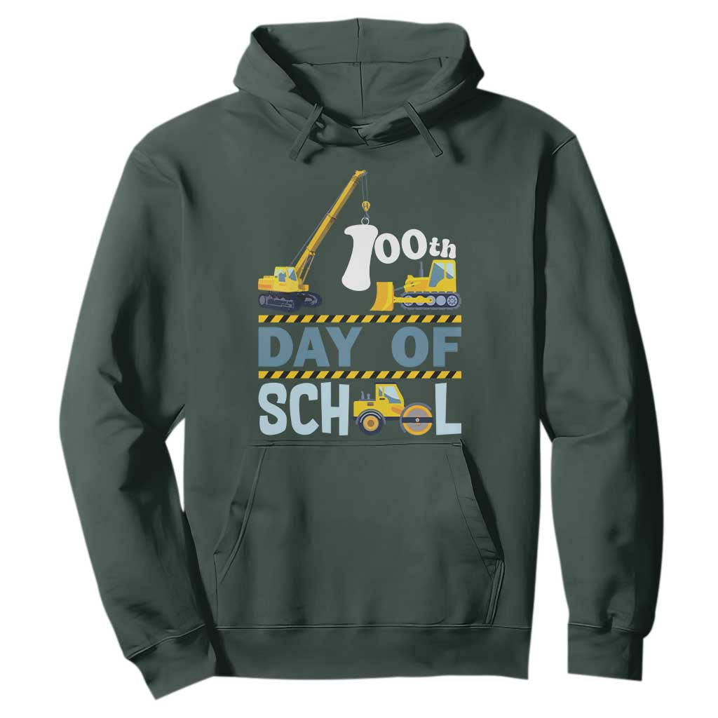 Funny 100TH Days Of School Construction Hoodie Vehicle Excavators TS11 Dark Forest Green Print Your Wear