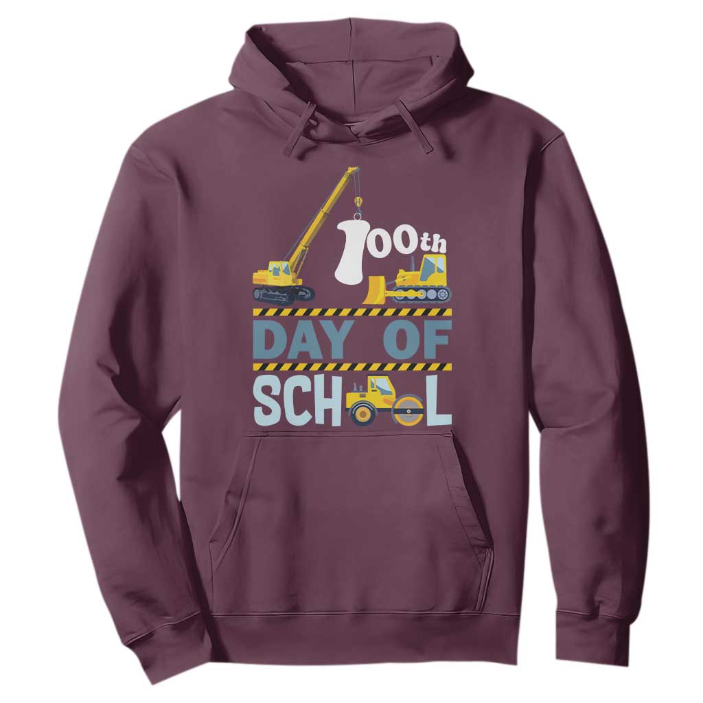 Funny 100TH Days Of School Construction Hoodie Vehicle Excavators TS11 Maroon Print Your Wear