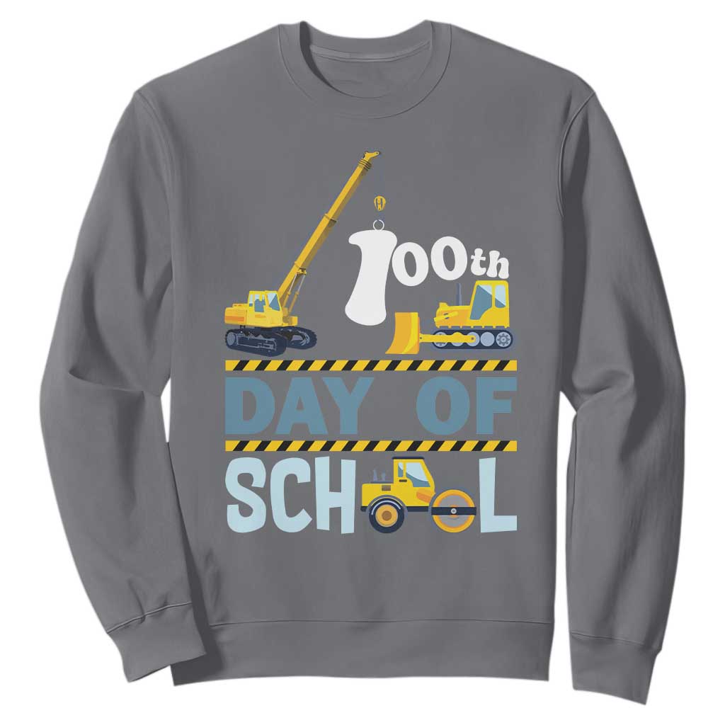 Funny 100TH Days Of School Construction Sweatshirt Vehicle Excavators TS11 Charcoal Print Your Wear