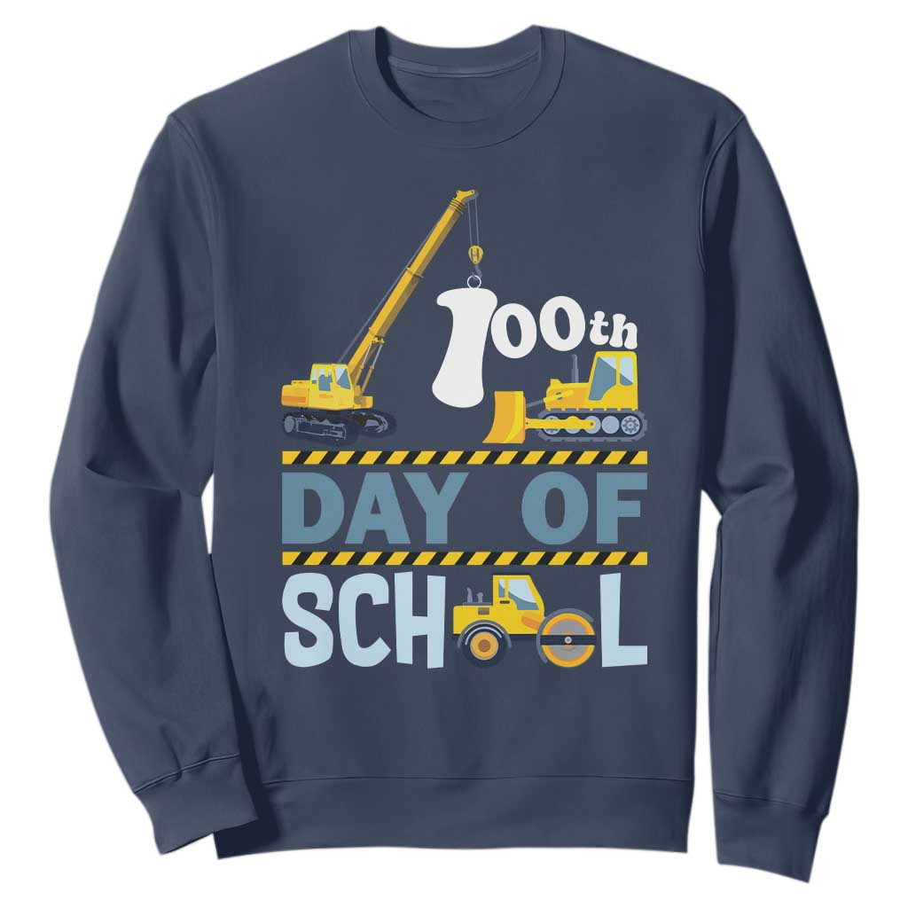 Funny 100TH Days Of School Construction Sweatshirt Vehicle Excavators TS11 Navy Print Your Wear