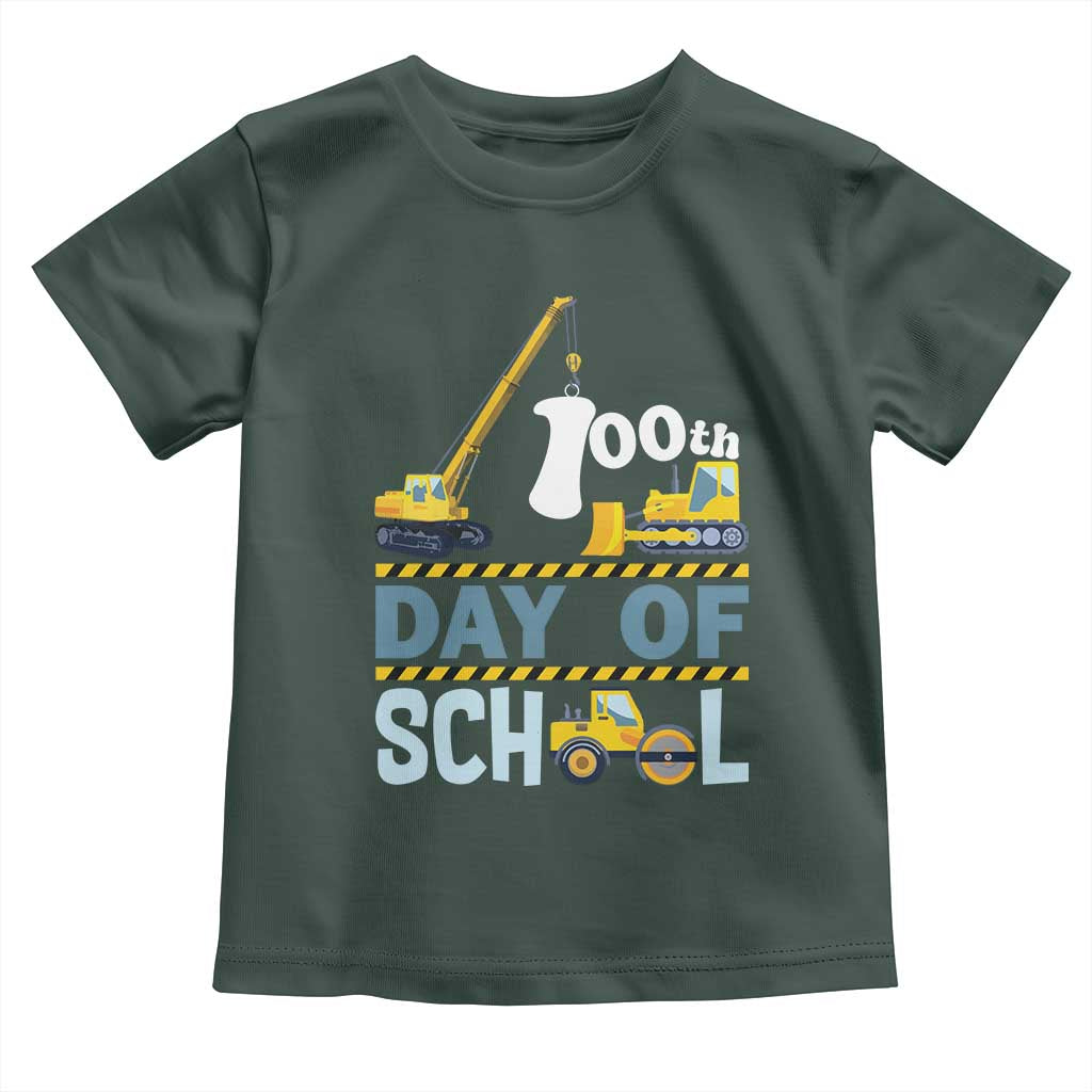 Funny 100TH Days Of School Construction Toddler T Shirt Vehicle Excavators TS11 Dark Forest Green Print Your Wear