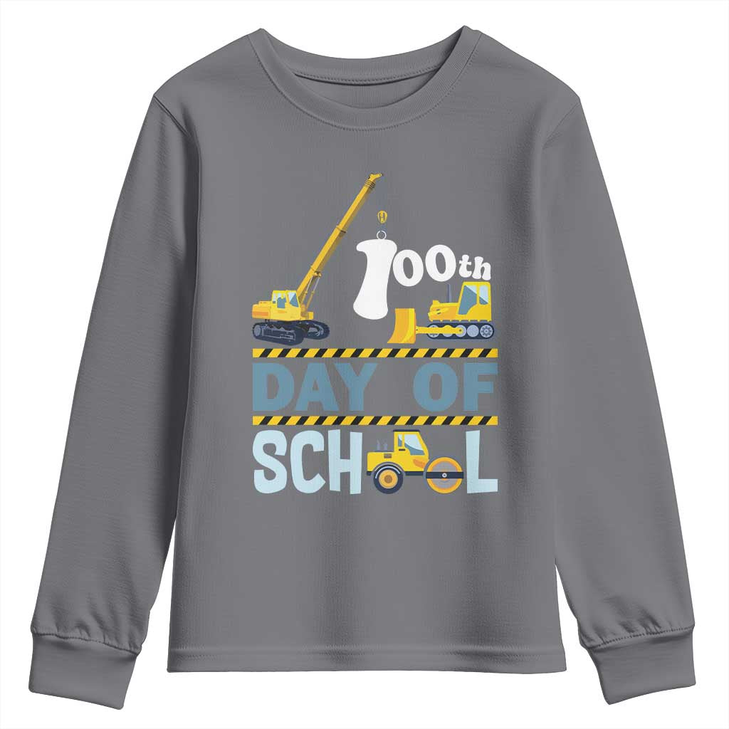 Funny 100TH Days Of School Construction Youth Sweatshirt Vehicle Excavators TS11 Charcoal Print Your Wear