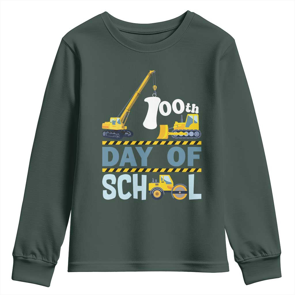 Funny 100TH Days Of School Construction Youth Sweatshirt Vehicle Excavators TS11 Dark Forest Green Print Your Wear