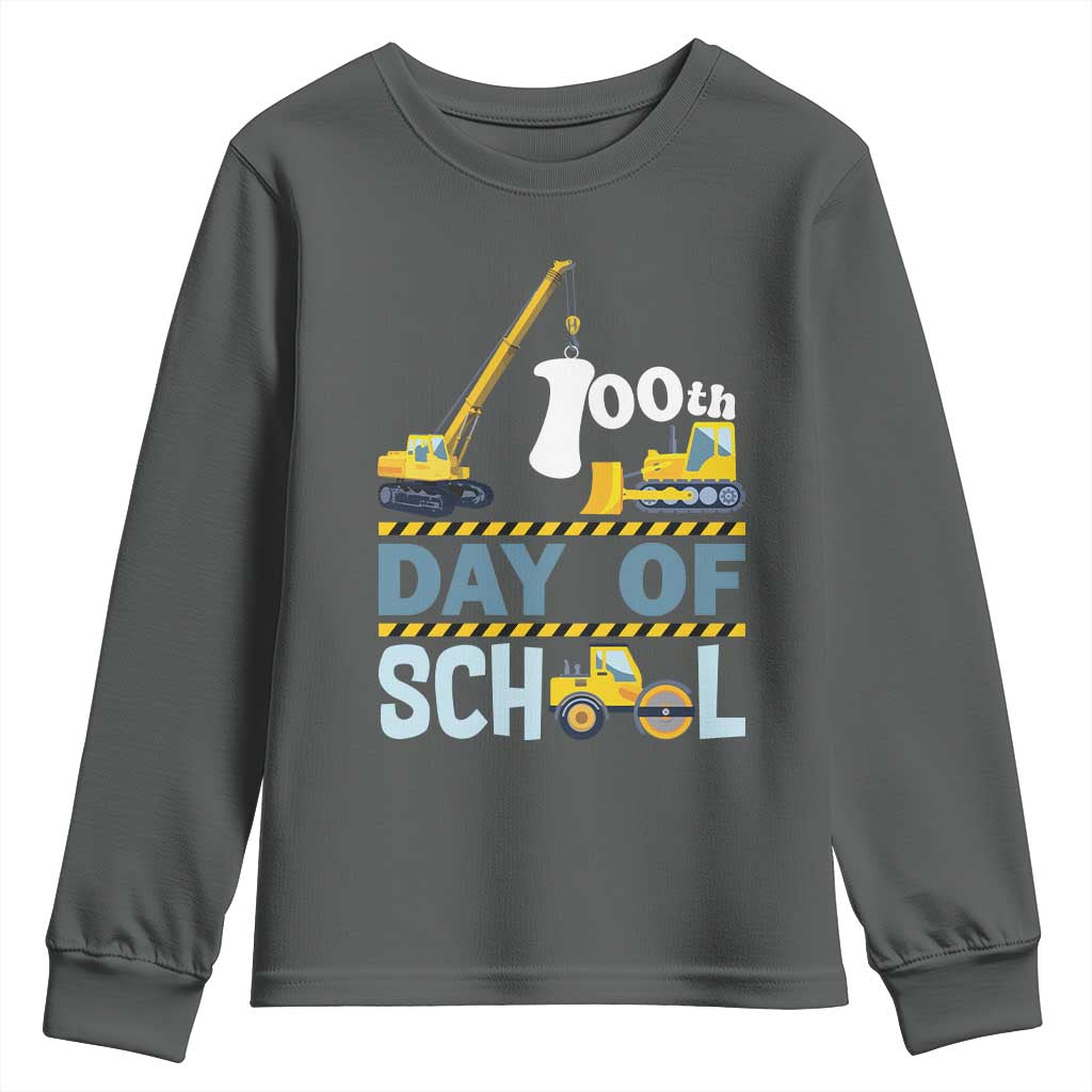 Funny 100TH Days Of School Construction Youth Sweatshirt Vehicle Excavators TS11 Dark Heather Print Your Wear