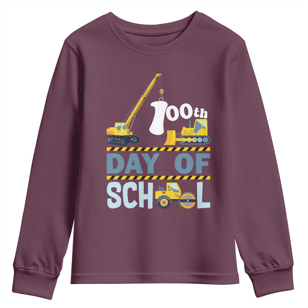 Funny 100TH Days Of School Construction Youth Sweatshirt Vehicle Excavators TS11 Maroon Print Your Wear
