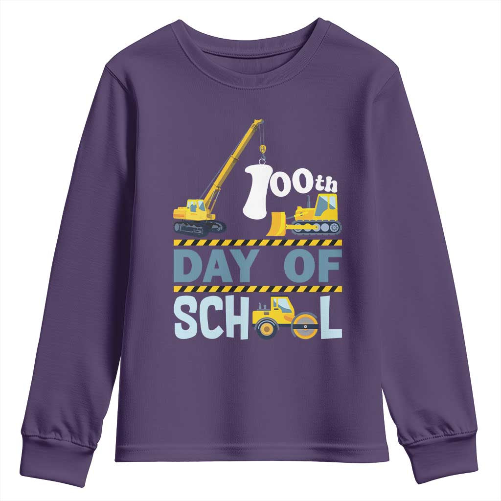 Funny 100TH Days Of School Construction Youth Sweatshirt Vehicle Excavators TS11 Purple Print Your Wear