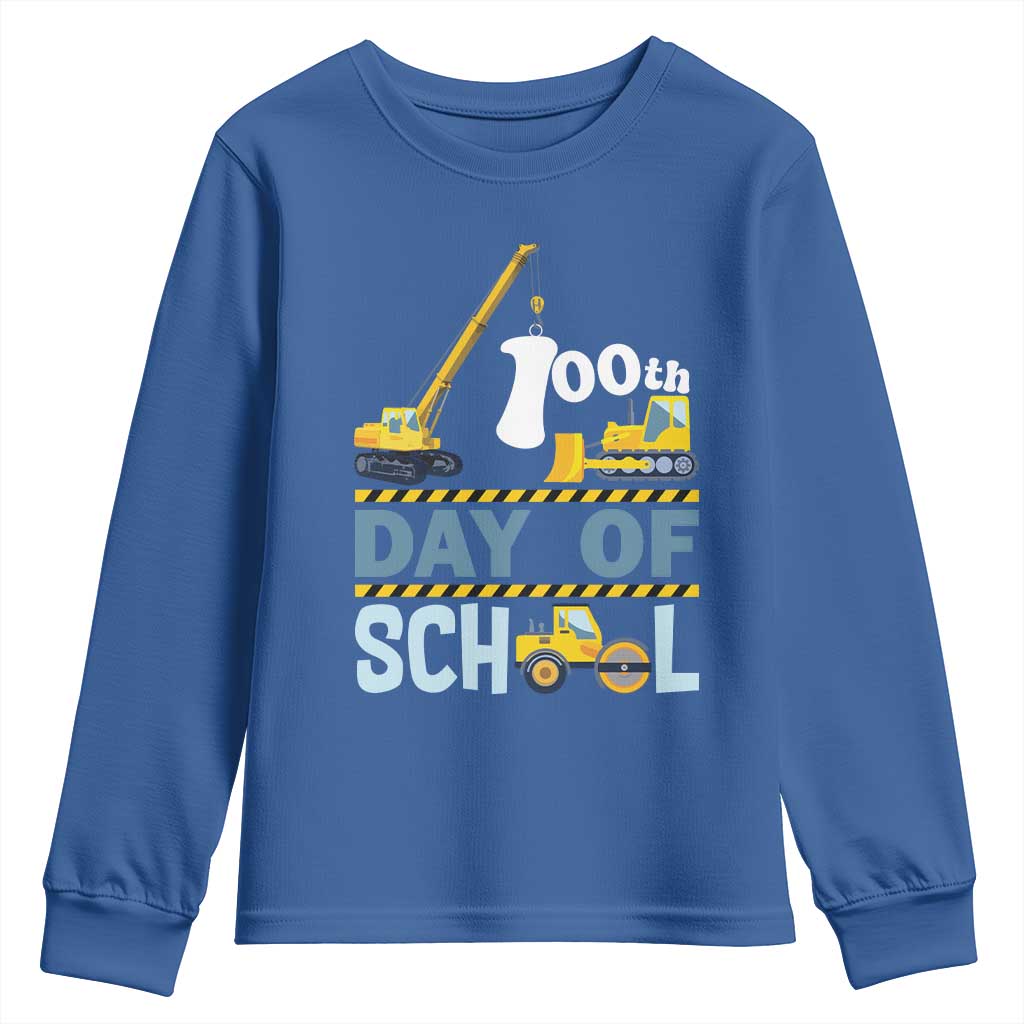 Funny 100TH Days Of School Construction Youth Sweatshirt Vehicle Excavators TS11 Royal Blue Print Your Wear