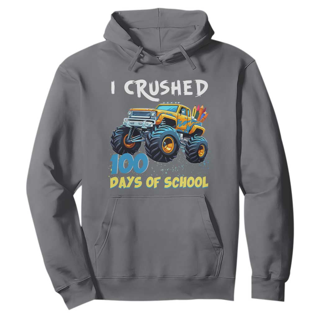 Funny I Crushed 100 Days Of School Hoodie Monster Truck 100th Day Of School TS11 Charcoal Print Your Wear