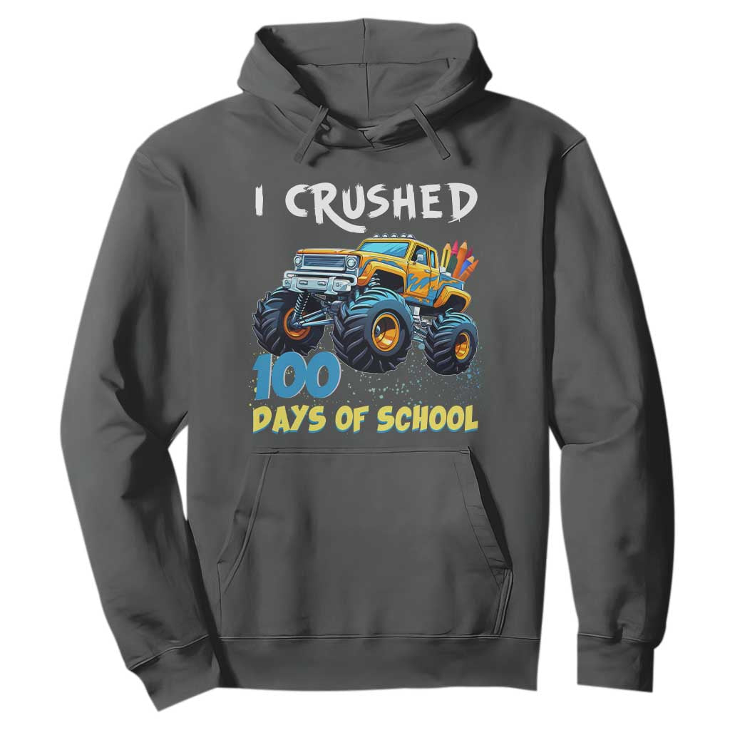 Funny I Crushed 100 Days Of School Hoodie Monster Truck 100th Day Of School TS11 Dark Heather Print Your Wear