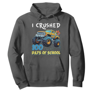 Funny I Crushed 100 Days Of School Hoodie Monster Truck 100th Day Of School TS11 Dark Heather Print Your Wear
