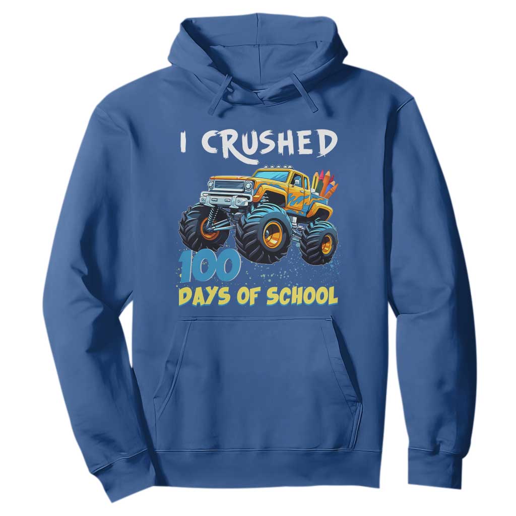 Funny I Crushed 100 Days Of School Hoodie Monster Truck 100th Day Of School TS11 Royal Blue Print Your Wear